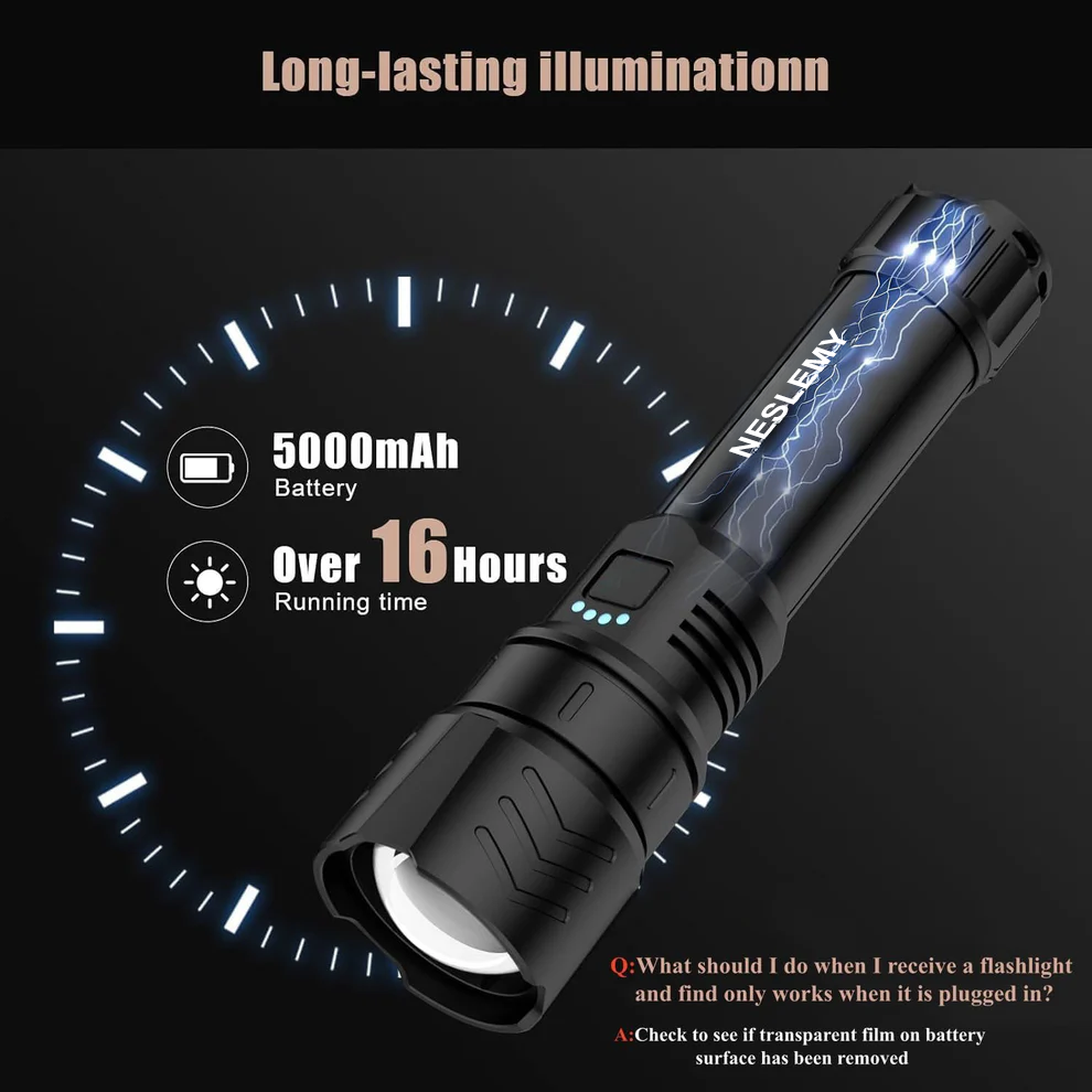 NESLEMY LED Flashlight – High Lumen Rechargeable Torch